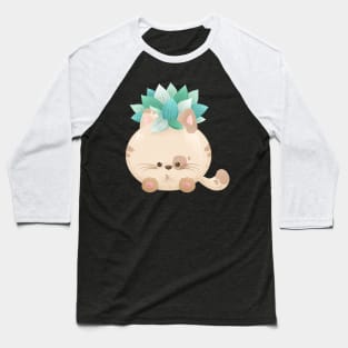 Cat with Greeny Leaves on Head Baseball T-Shirt